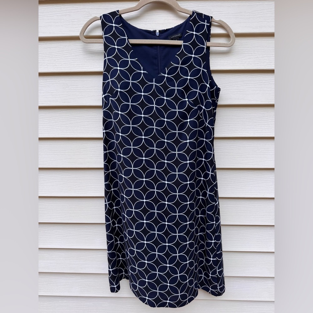 Ann Taylor Dress Black/Blue White pattern size 2 zipper back sleeveless - Picture 6 of 12